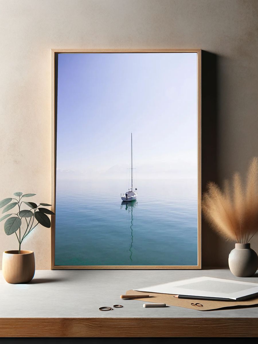 Sailboat on Calm Waters — Photography Print. — room view 2