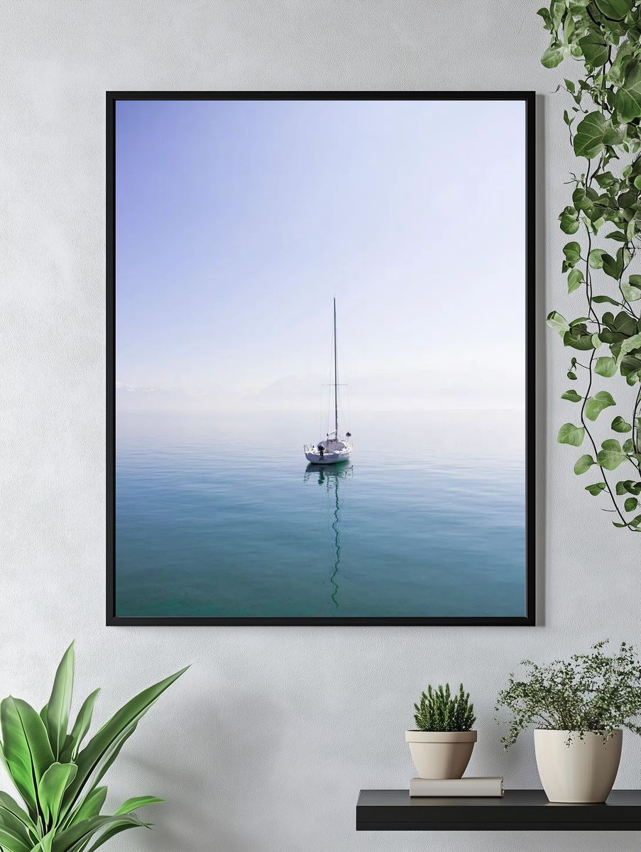 Sailboat on Calm Waters — Photography Print. — room view 4