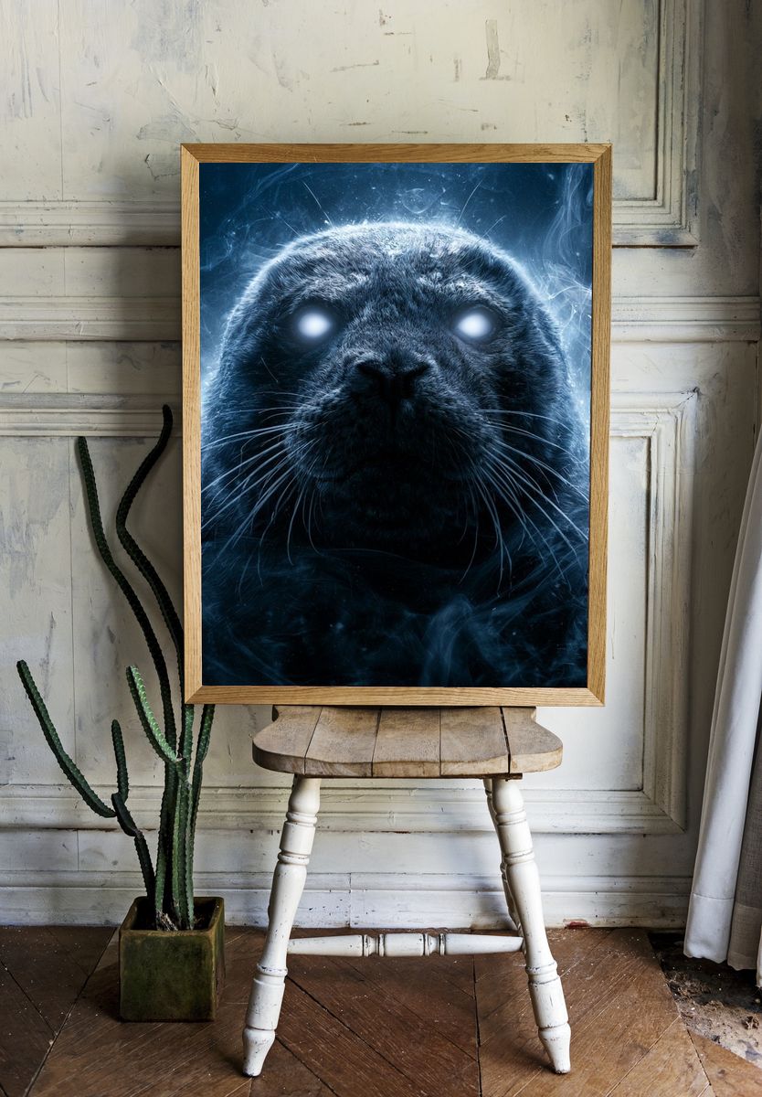 Glowing Seal Portrait Poster. — room view 1