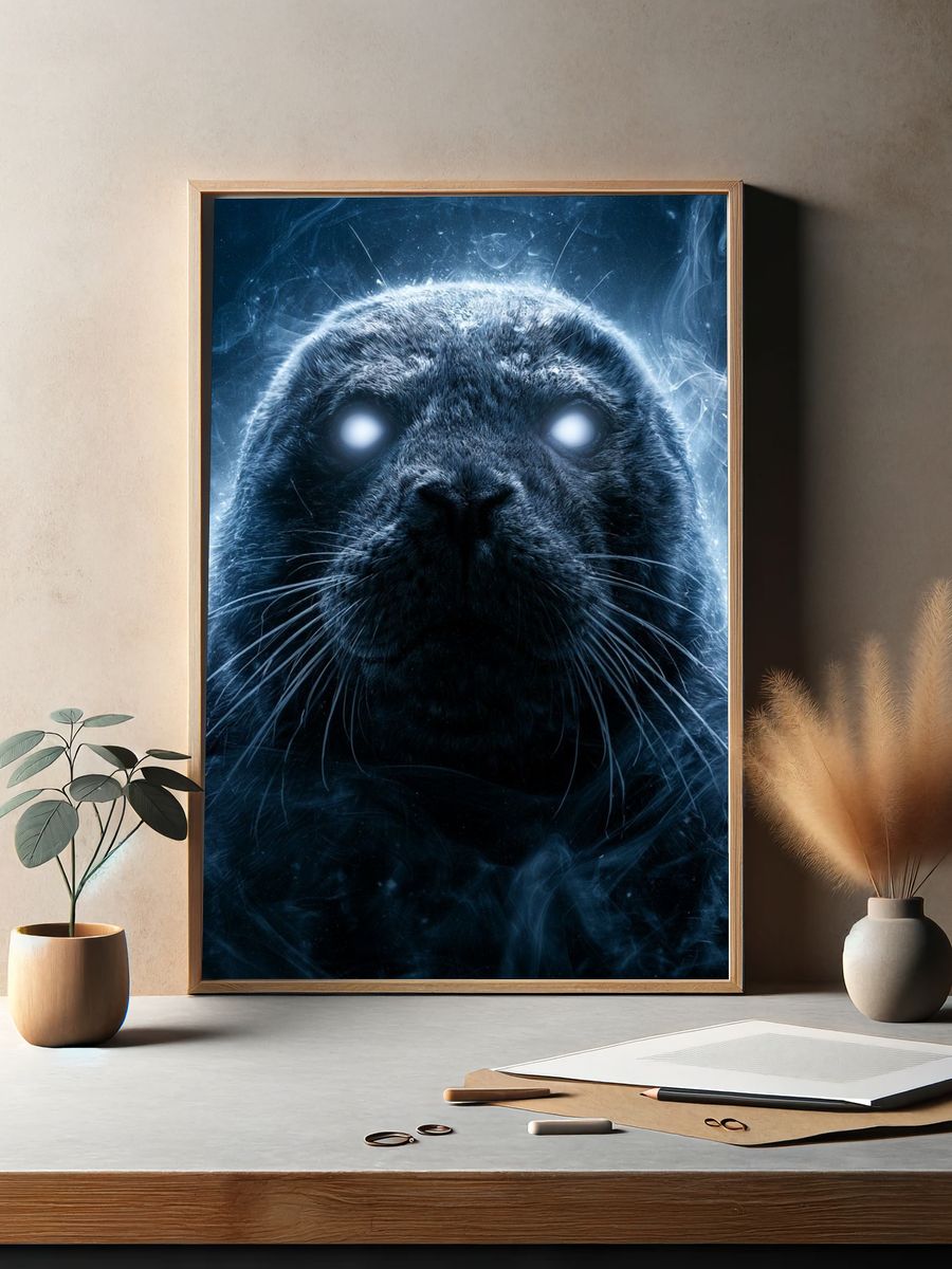 Glowing Seal Portrait Poster. — room view 2