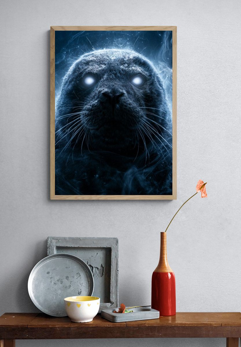 Glowing Seal Portrait Poster. — room view 3