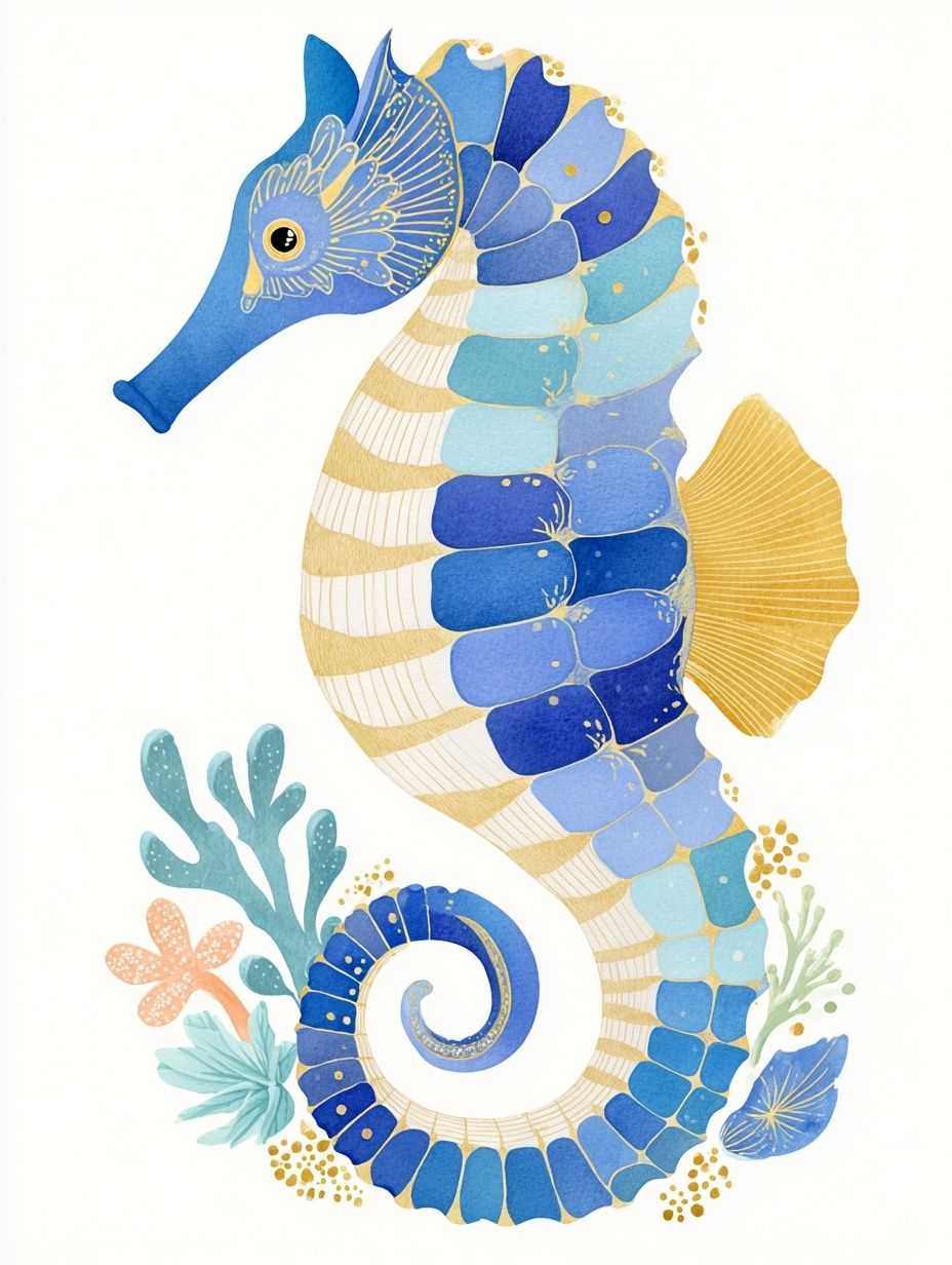 Colorful Seahorse Illustration Poster. poster — illustration art