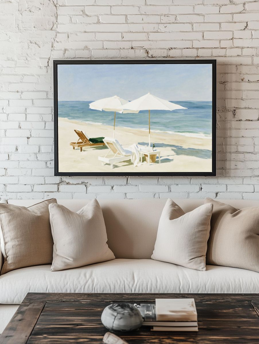 Seaside Umbrellas Fine-Art Print. — room view 1