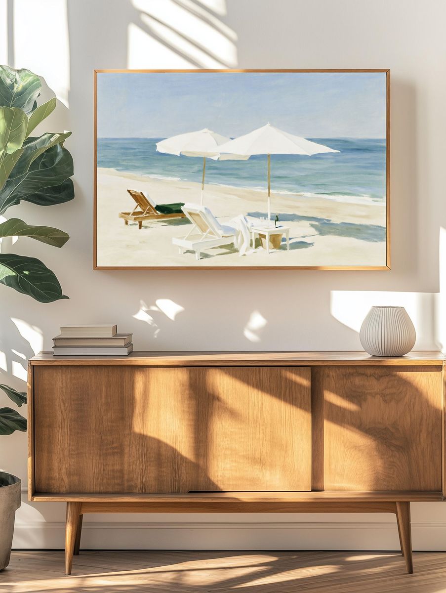 Seaside Umbrellas Fine-Art Print. — room view 3
