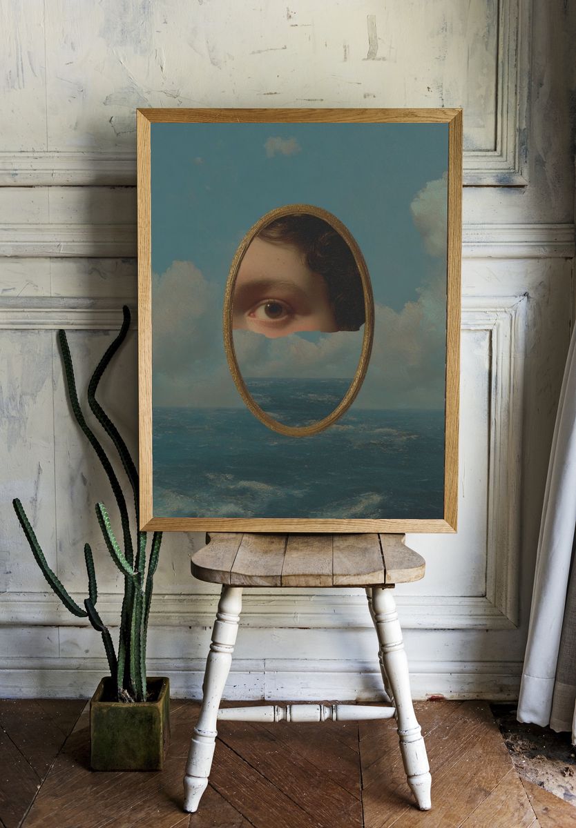 Surreal Eye in Ocean — Fine Art Print. — room view 1