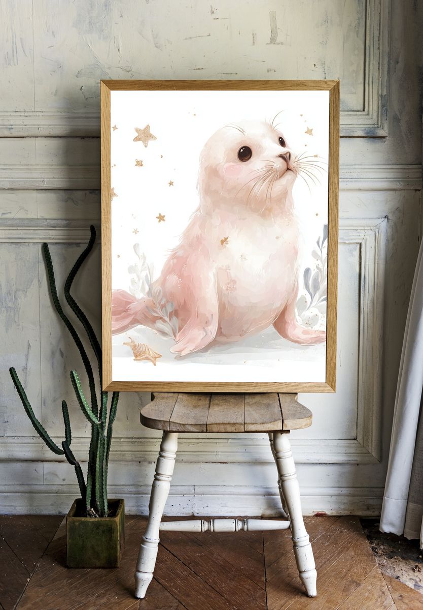 Cute Seal Illustration Poster. — room view 1