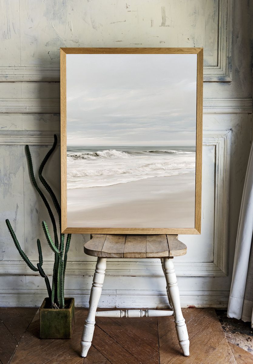 Misty Seaside Shoreline Photography Poster. room preview