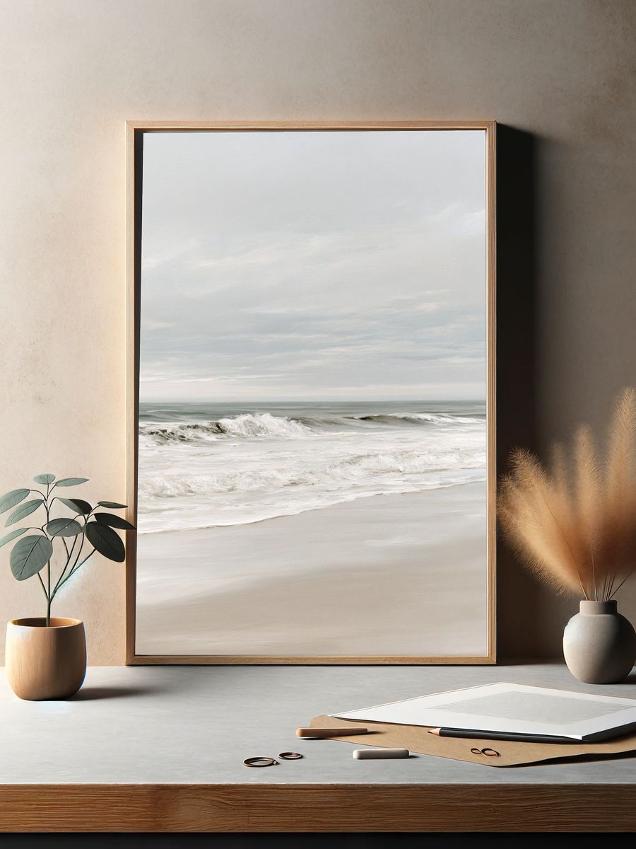 Misty Seaside Shoreline Photography Poster. — room view 2
