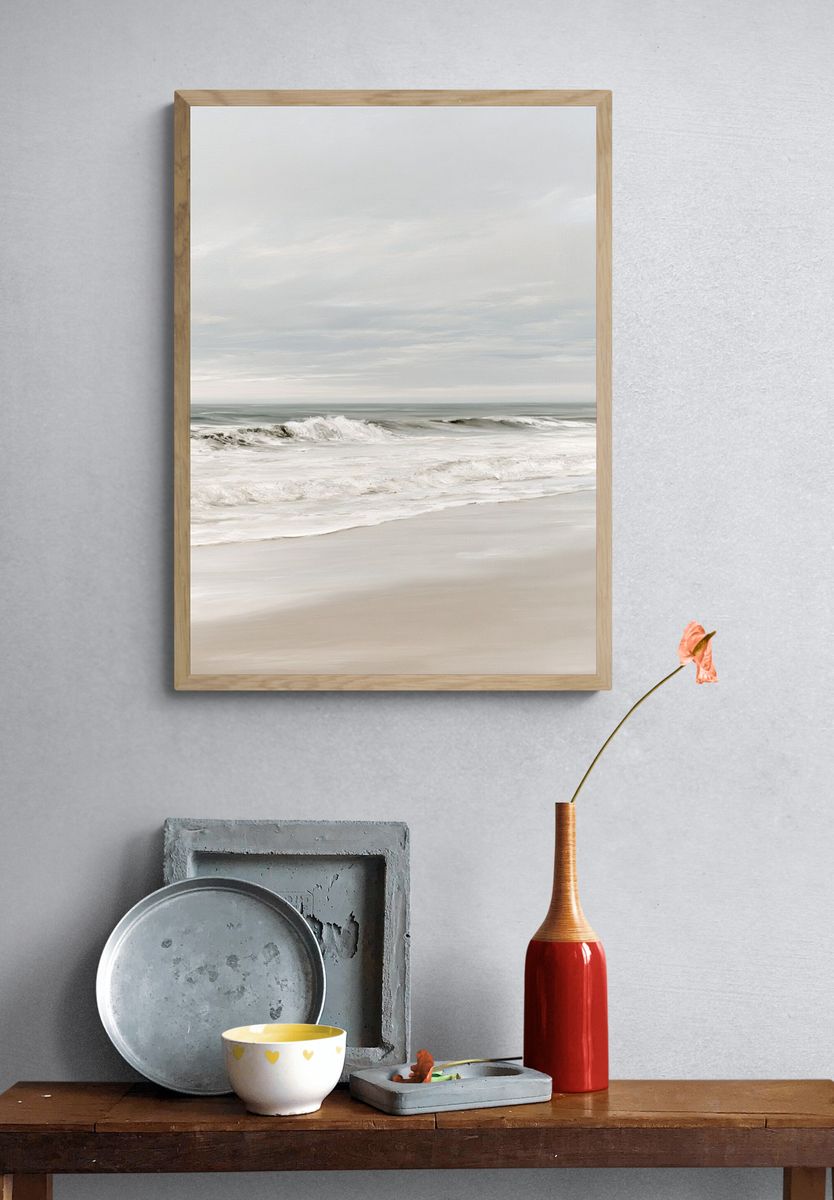 Misty Seaside Shoreline Photography Poster. — room view 3