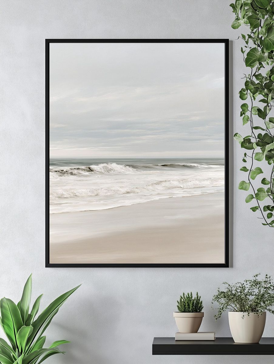 Misty Seaside Shoreline Photography Poster. — room view 4