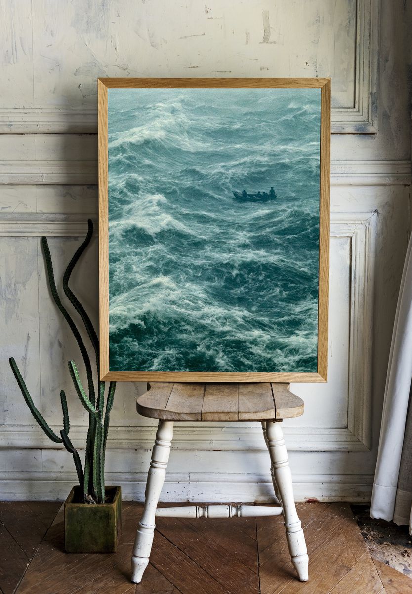 Stormy Sea Boat Photography Poster. — room view 1