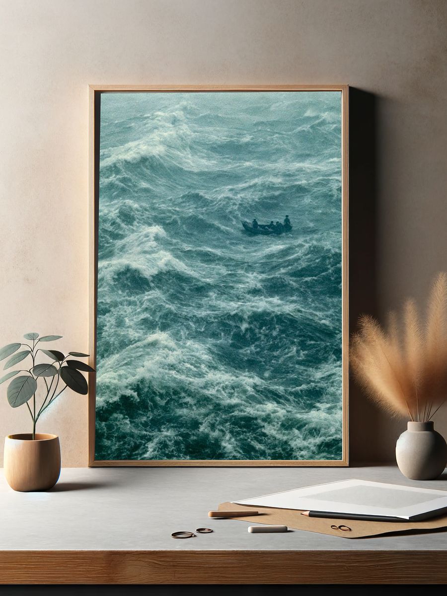 Stormy Sea Boat Photography Poster. — room view 2