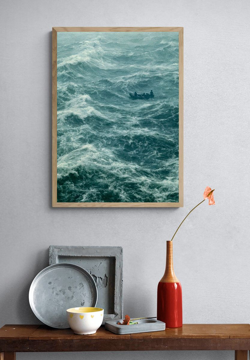 Stormy Sea Boat Photography Poster. — room view 3