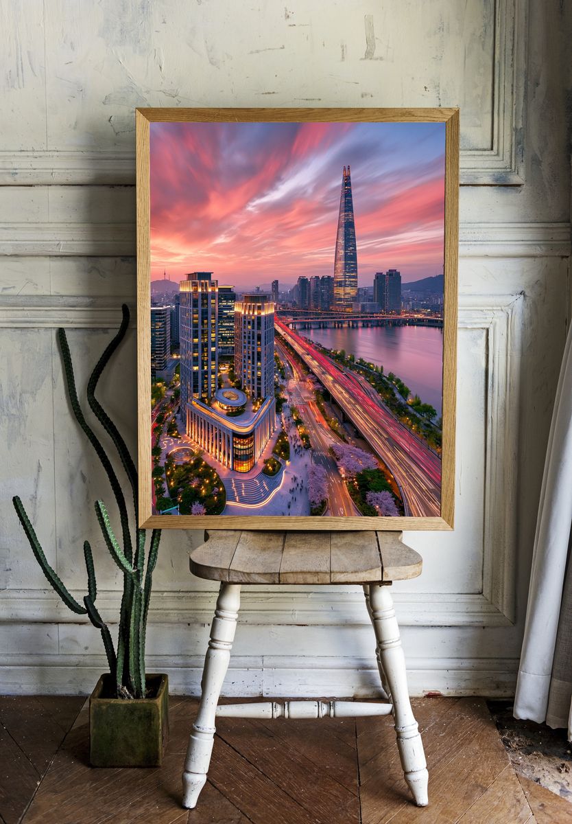 Seoul Skyline Sunset Poster. — room view 1
