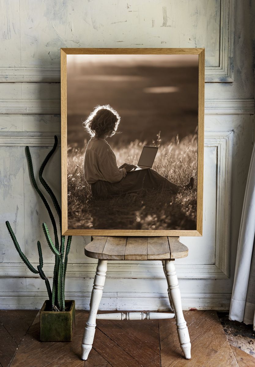 Sepia Field Laptop Portrait Print. — room view 1