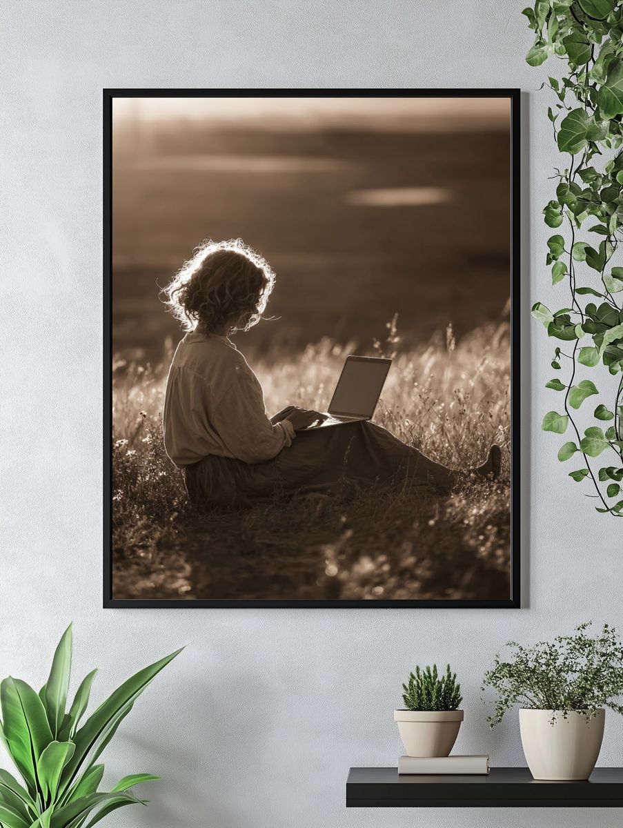 Sepia Field Laptop Portrait Print. — room view 4