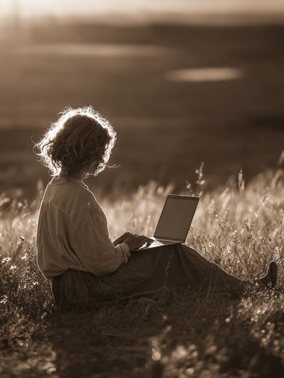 Sepia Field Laptop Portrait Print. poster