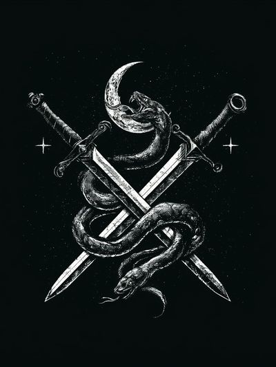 Serpent and Swords Dark Illustration Poster.