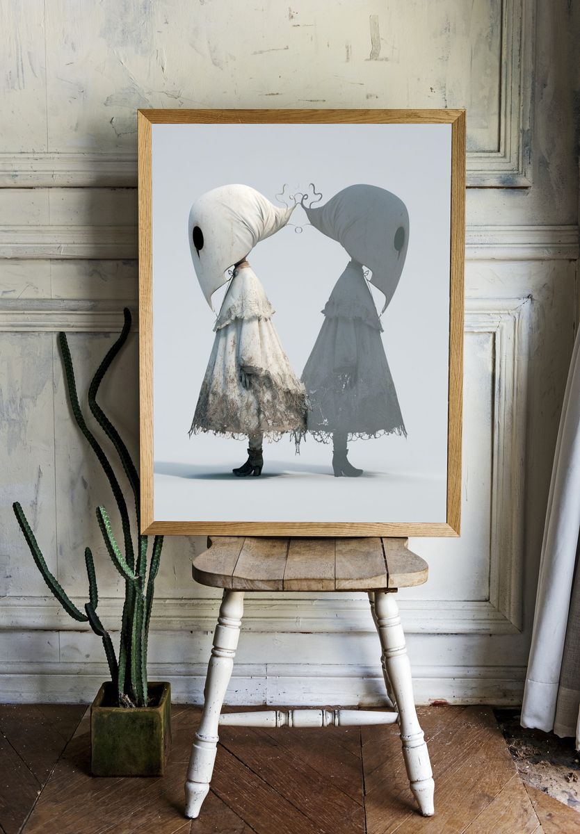 Surreal Twin Figures Illustration Poster. room preview