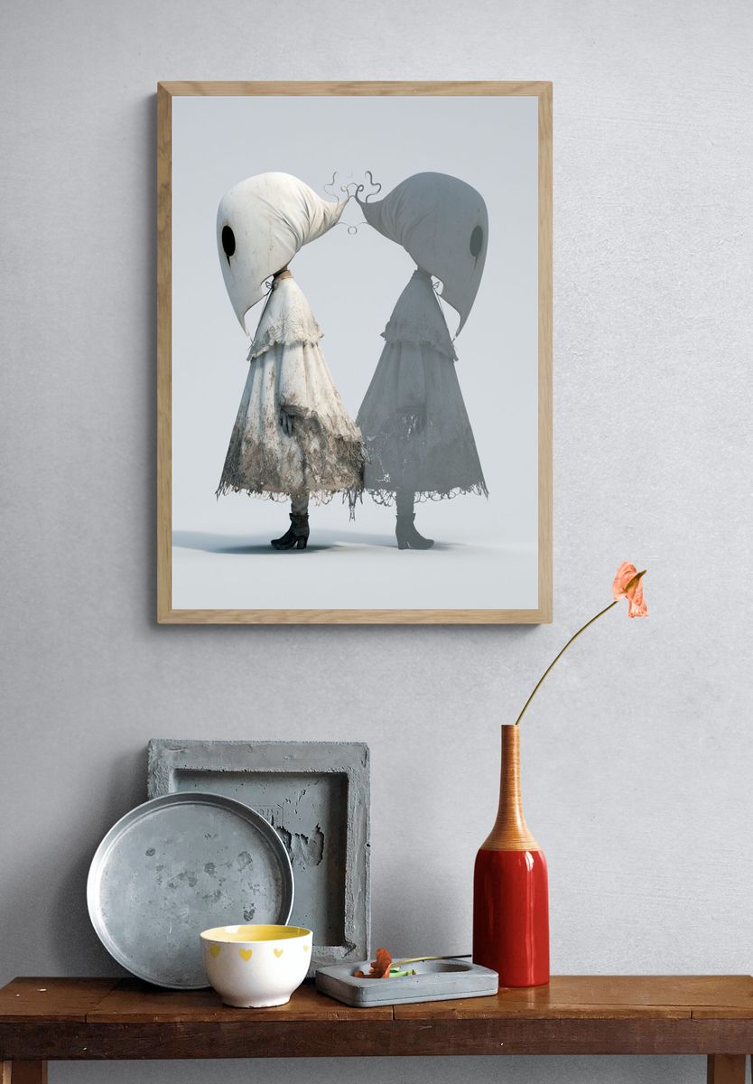 Surreal Twin Figures Illustration Poster. — room view 3