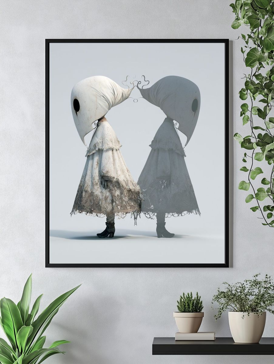Surreal Twin Figures Illustration Poster. — room view 4