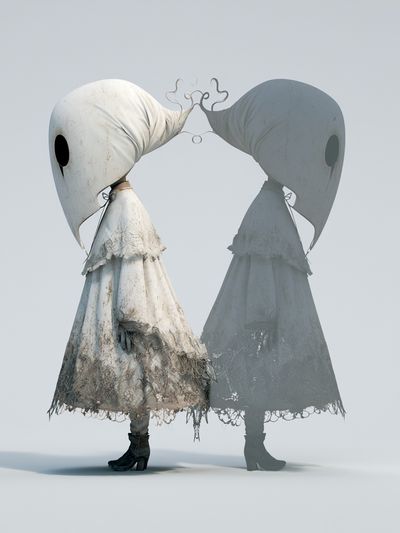 Surreal Twin Figures Illustration Poster.