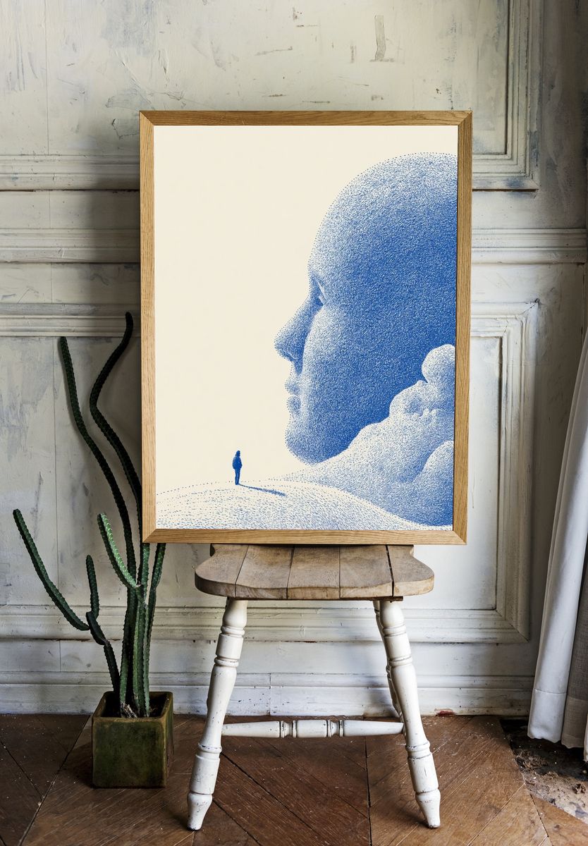 Surreal Giant Face Illustration Poster. — room view 1