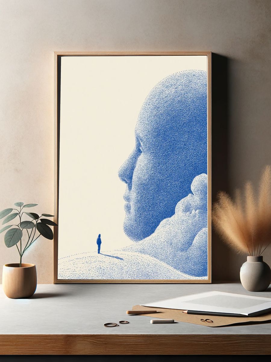 Surreal Giant Face Illustration Poster. — room view 2