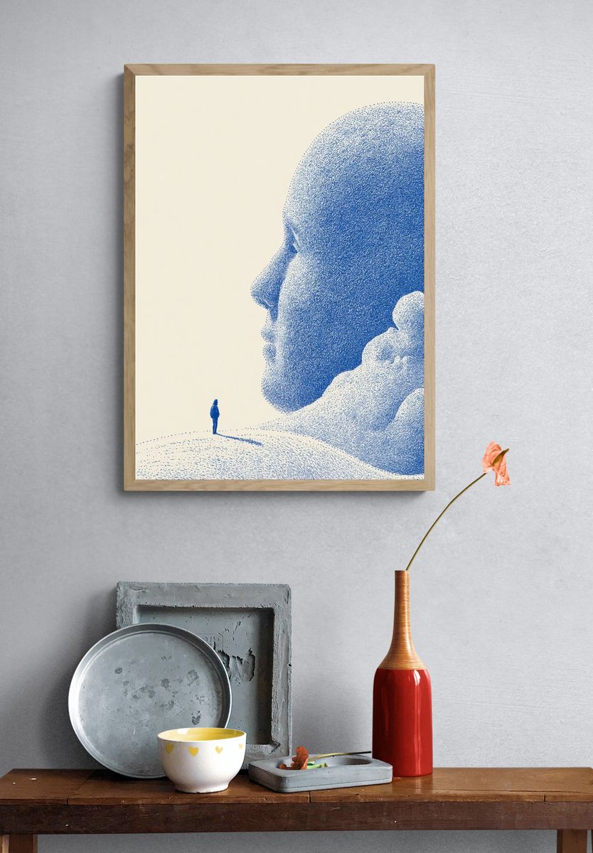 Surreal Giant Face Illustration Poster. — room view 3