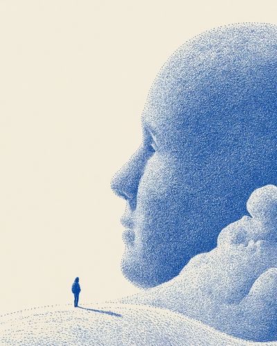 Surreal Giant Face Illustration Poster.