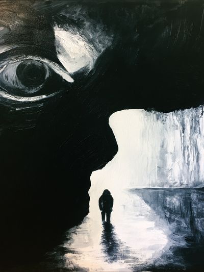 Surreal Cave Figure — Fine-Art Print. poster
