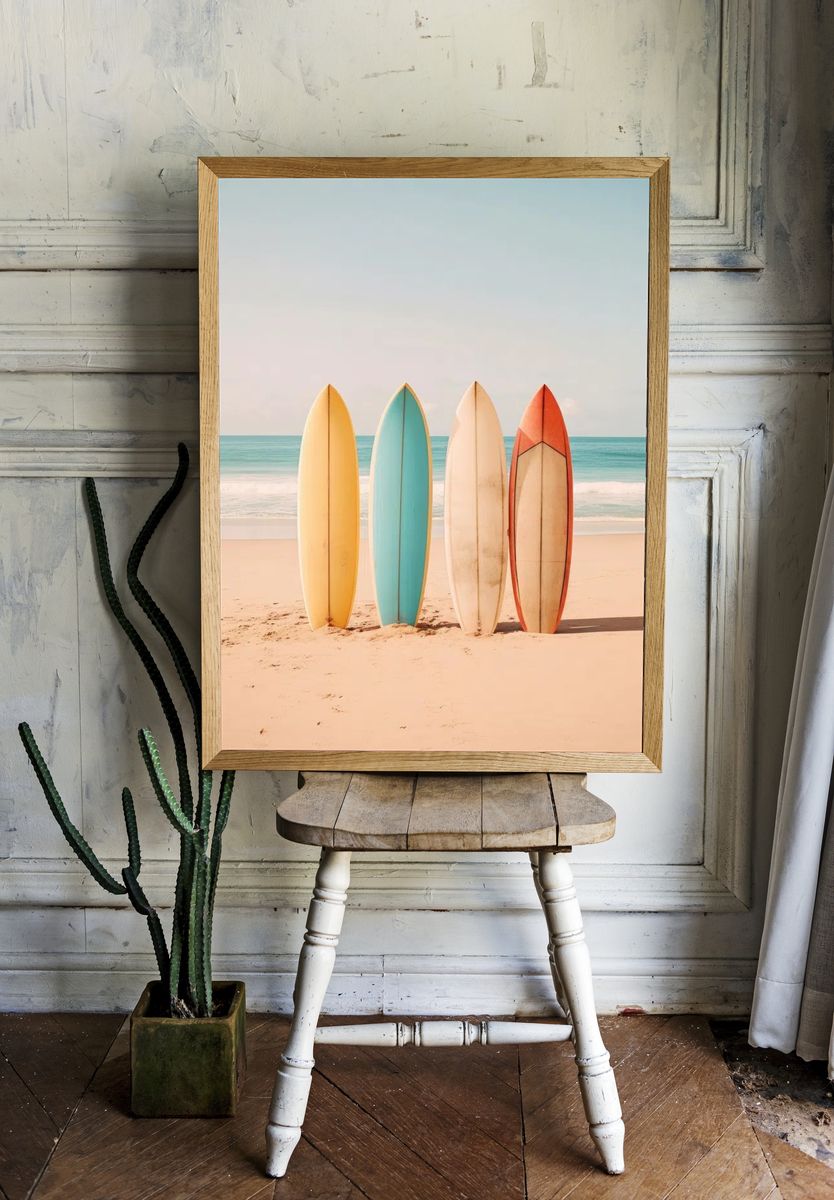 Surfboards on Beach Photography Poster. room preview