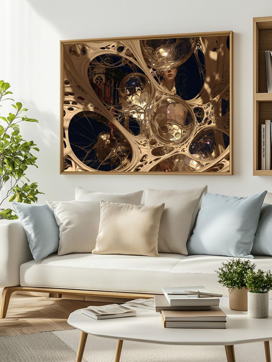 Surreal Gilded Figure Abstract Print. — room view 2