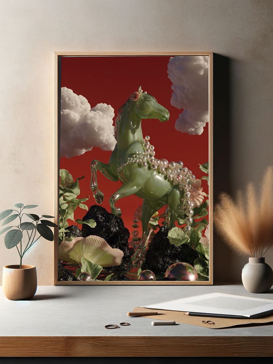Surreal Green Horse Fine-Art Print. — room view 2