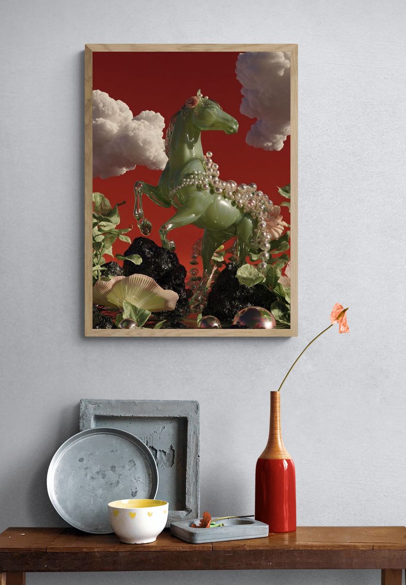 Surreal Green Horse Fine-Art Print. — room view 3