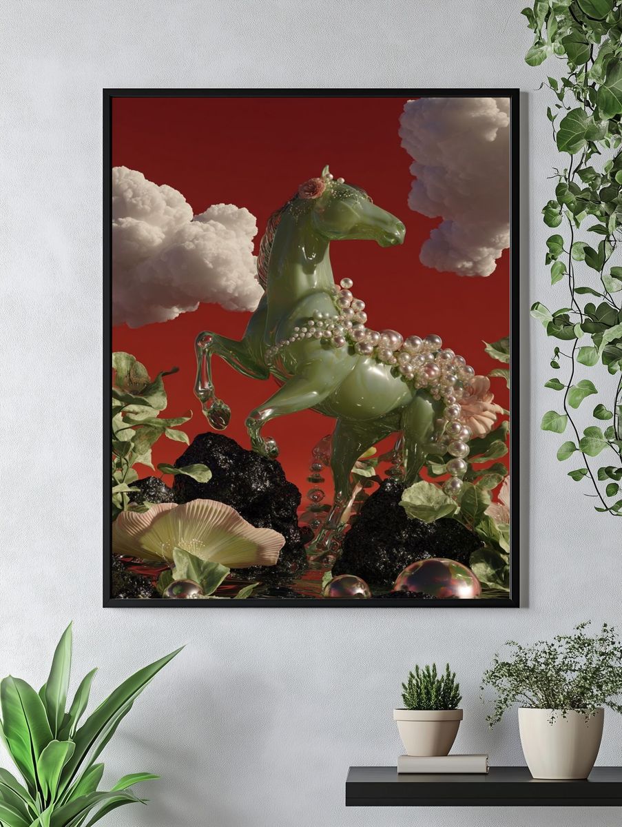Surreal Green Horse Fine-Art Print. — room view 4