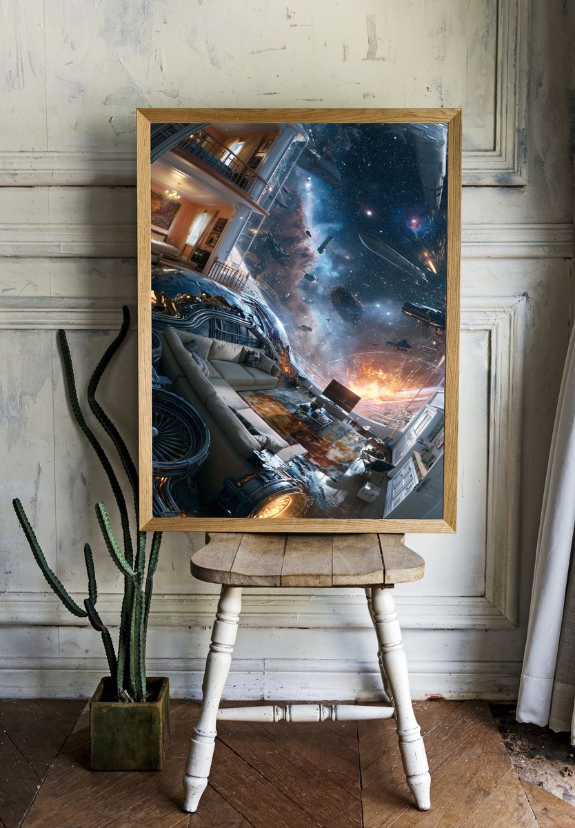 Sci-Fi Living Room Explosion Poster. room preview