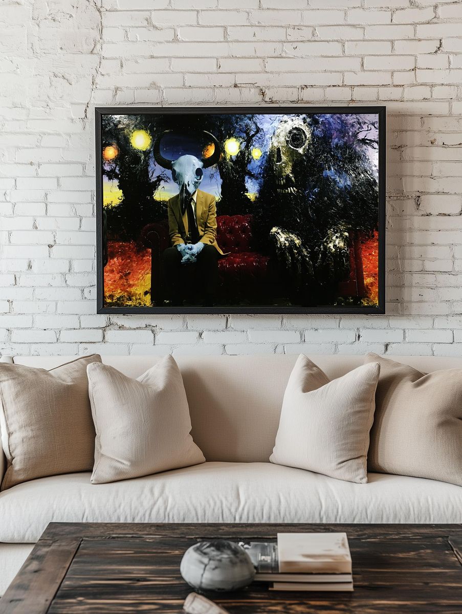 Surreal Horned Figure Fine-Art Poster. room preview