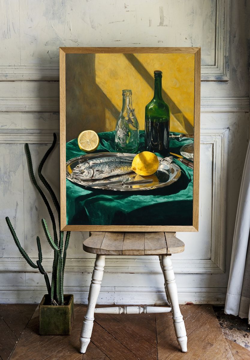 Still Life with Fish and Lemon — Fine Art Print. — room view 1