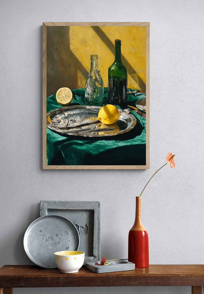 Still Life with Fish and Lemon — Fine Art Print. — room view 3