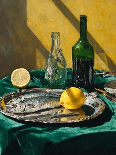 Still Life with Fish and Lemon — Fine Art Print. poster
