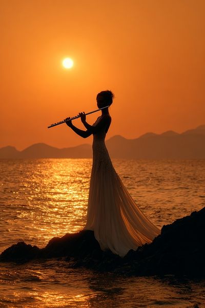 Sunset Flute Silhouette Photography Poster. poster print