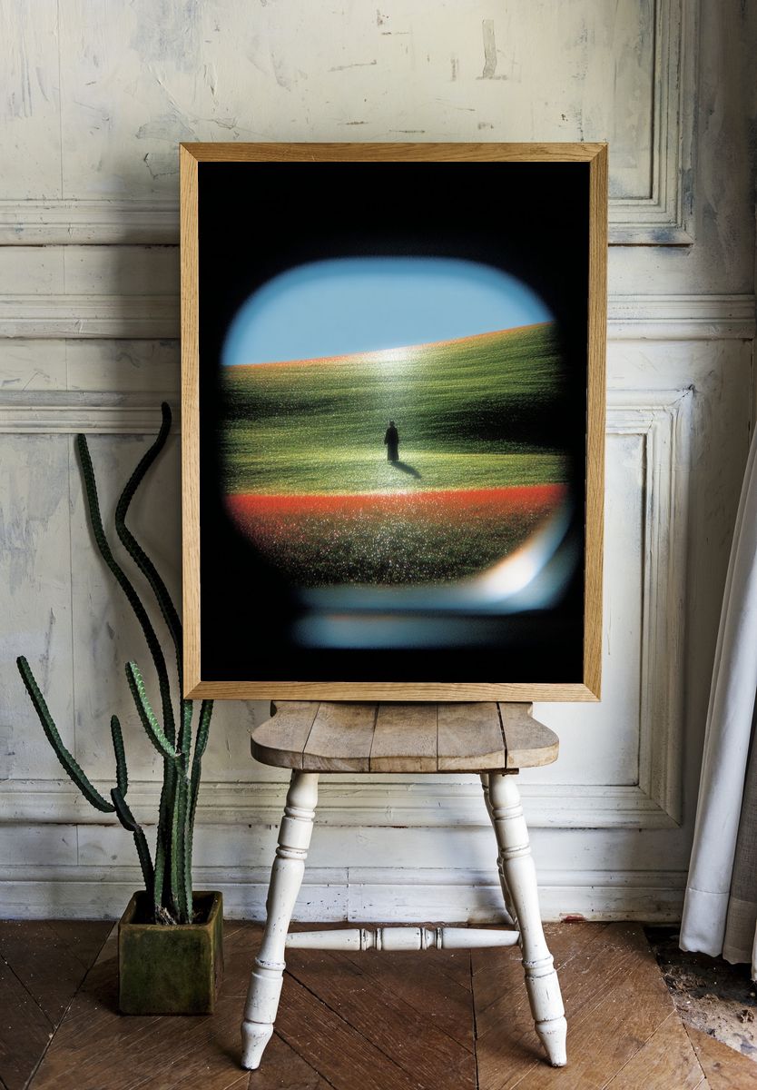 Surreal Lone Figure Landscape Print. room preview