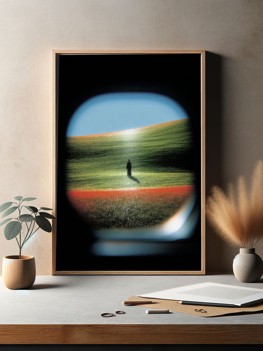 Surreal Lone Figure Landscape Print. — room view 2