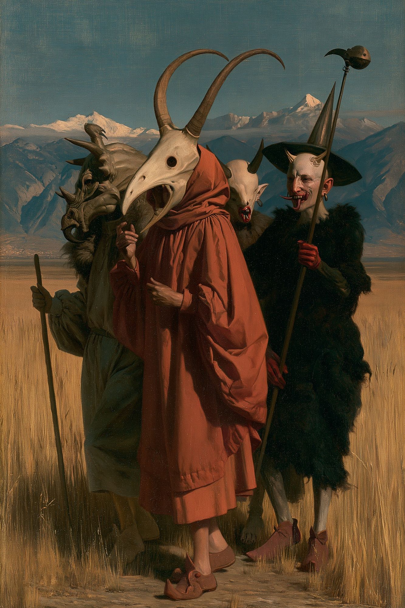 Surreal Masked Figures Fine-Art Poster. poster detail