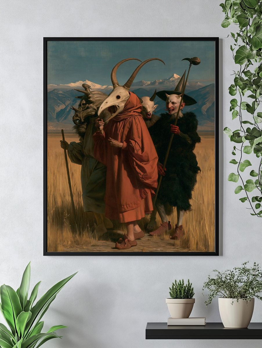 Surreal Masked Figures Fine-Art Poster. — room view 4