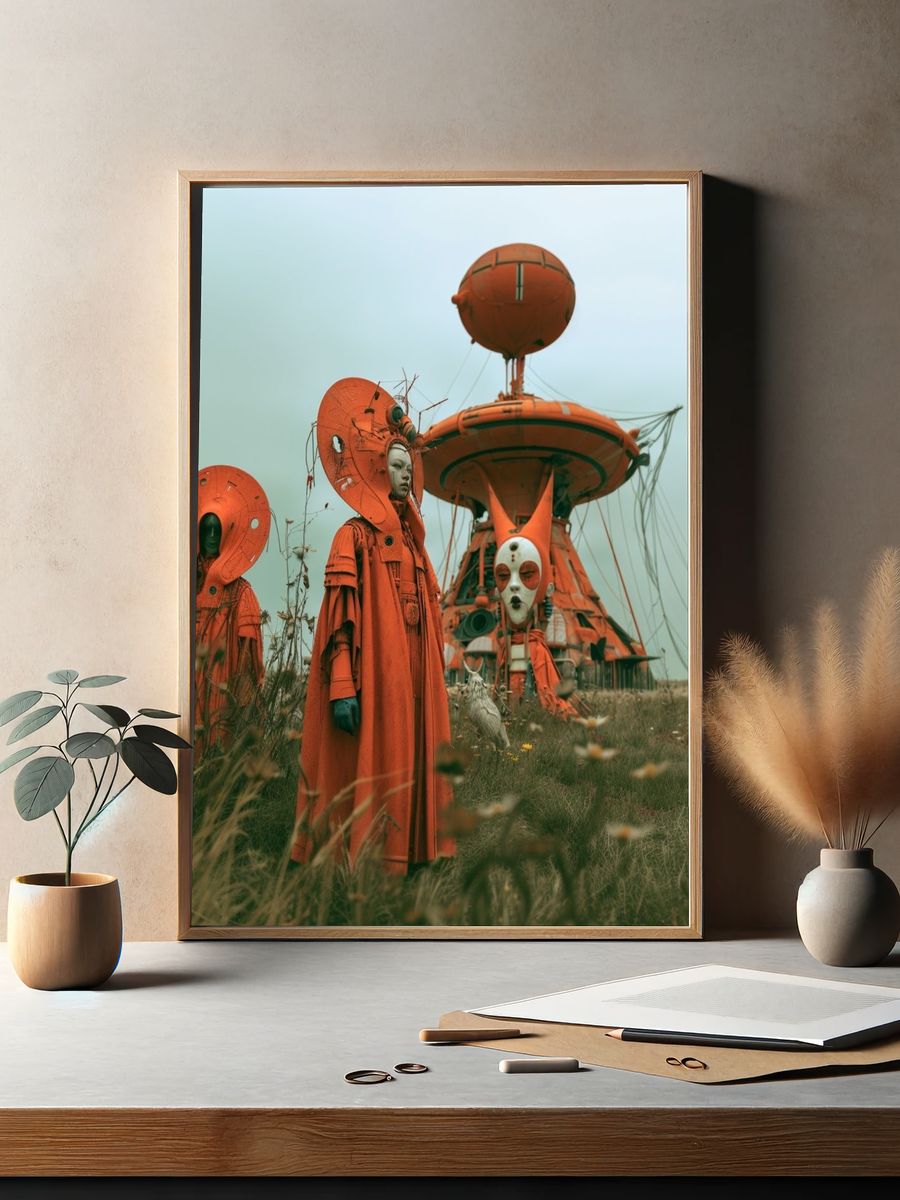 Surreal Orange Figures — Fine-Art Print. — room view 2