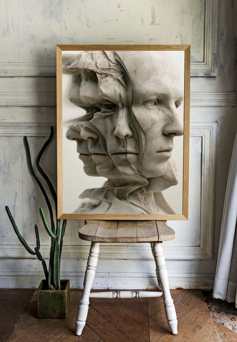 Surreal Marble Faces Fine-Art Print. room preview
