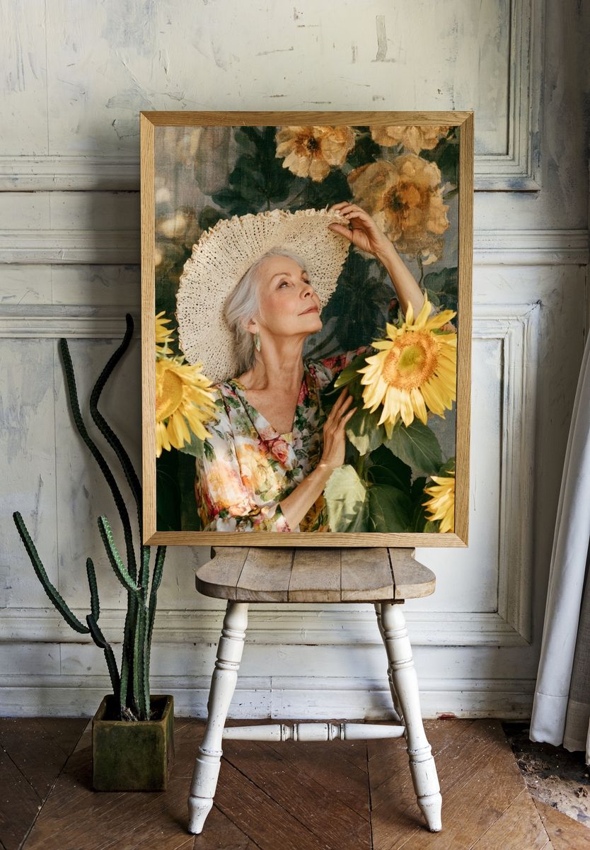 Sunflower Portrait Photography Poster. room preview