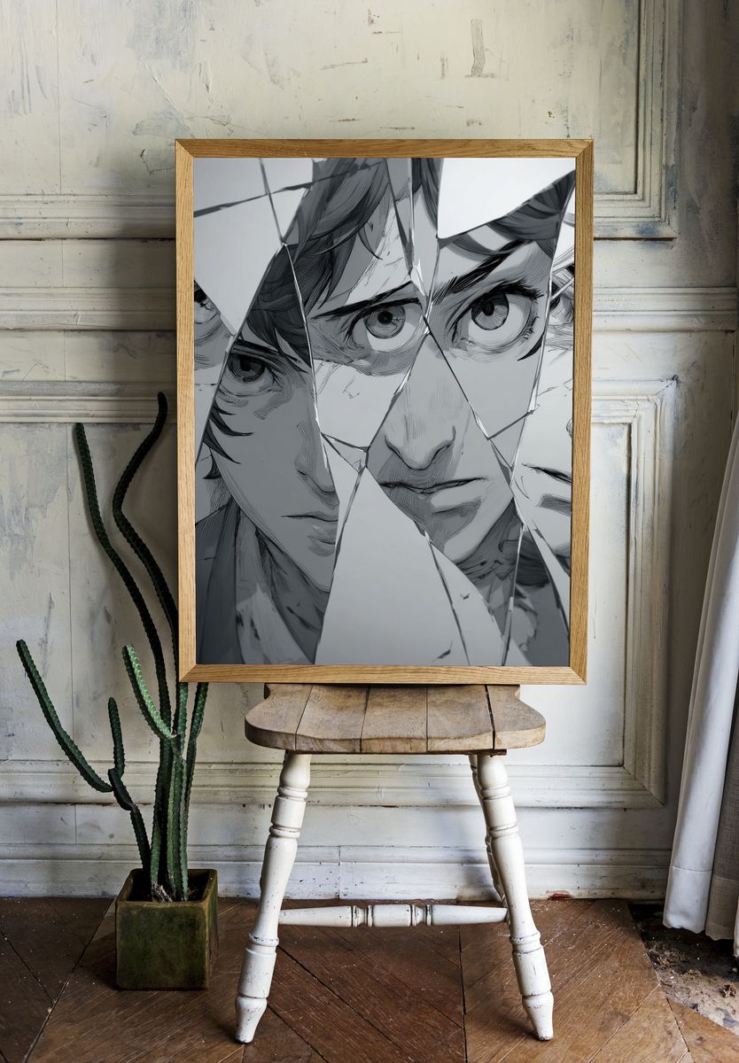 Shattered Faces Surrealism Print. — room view 1